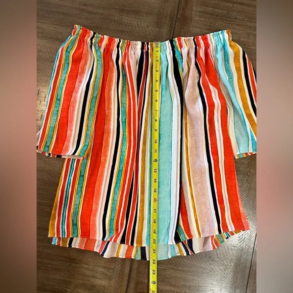 NEW Mossimo Womens Watercolor Stripe Off The Shoulder Flutter Sleeve Top ~M NWT - Picture 7 of 14